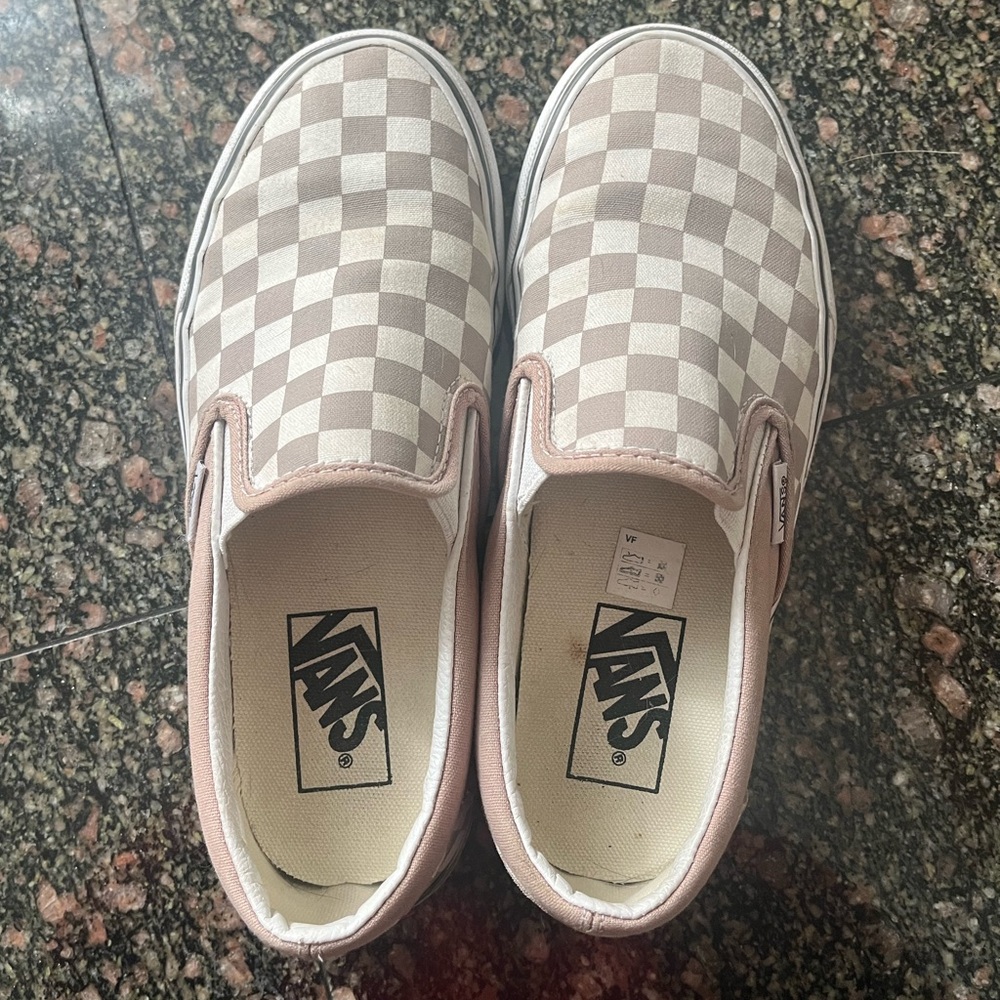 Vans Checkered Slip-On Sneakers in warm taupe  - women’s 6.5